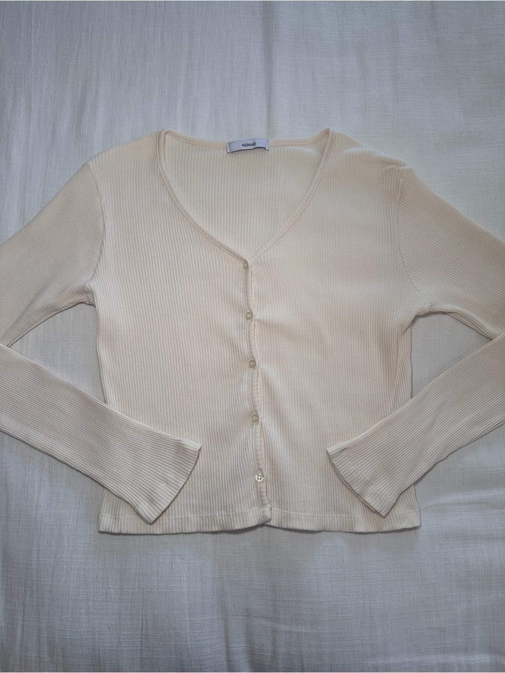 Nomad Ribbed Button Front Cream Cotton Cardigan Size Small
